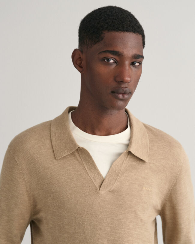 Cotton Linen Open Polo Sweater