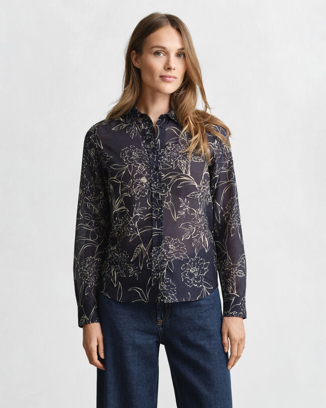 Regular Fit Floral Print Cotton Silk Shirt