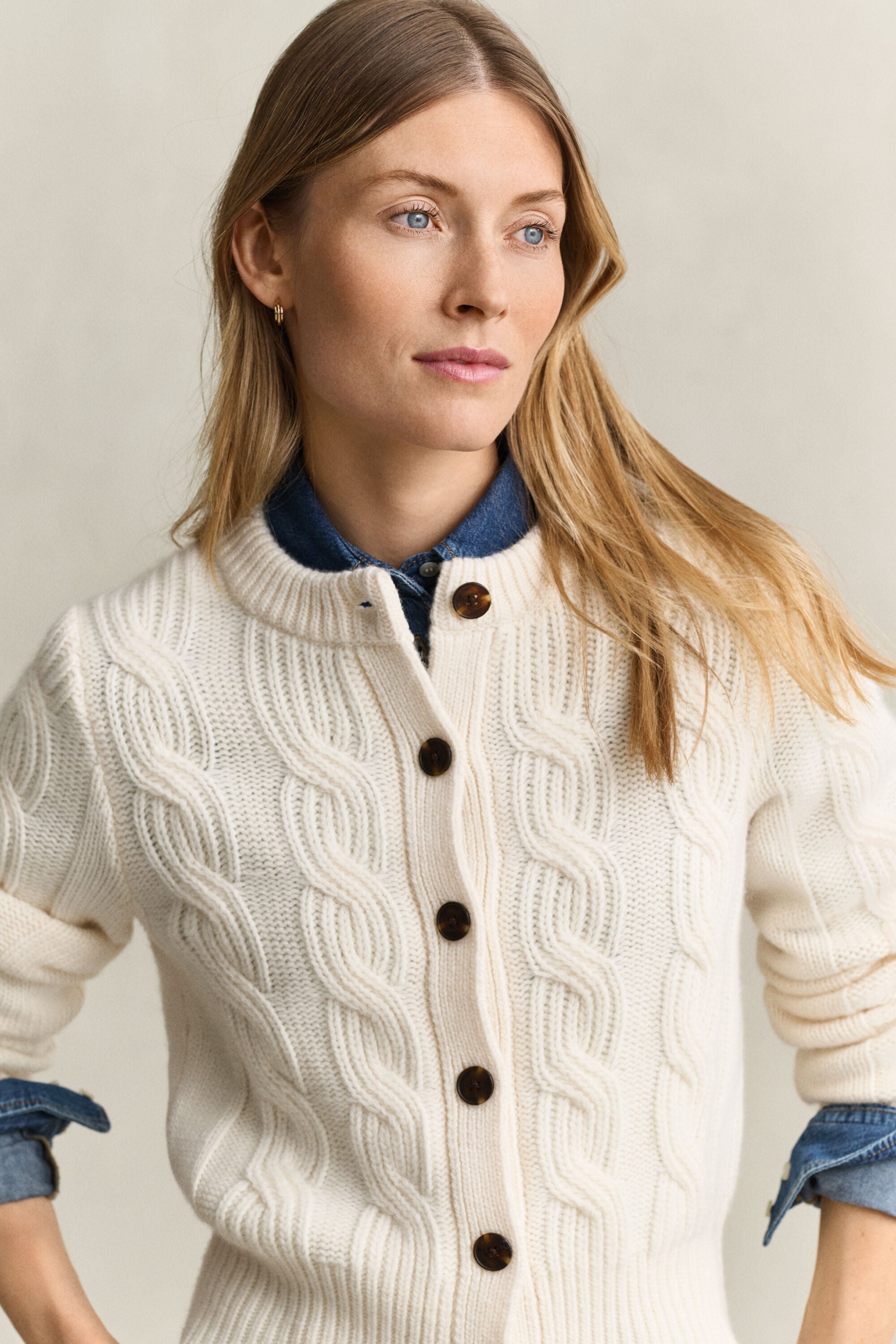Wool Blend Cable Knit Cardigan