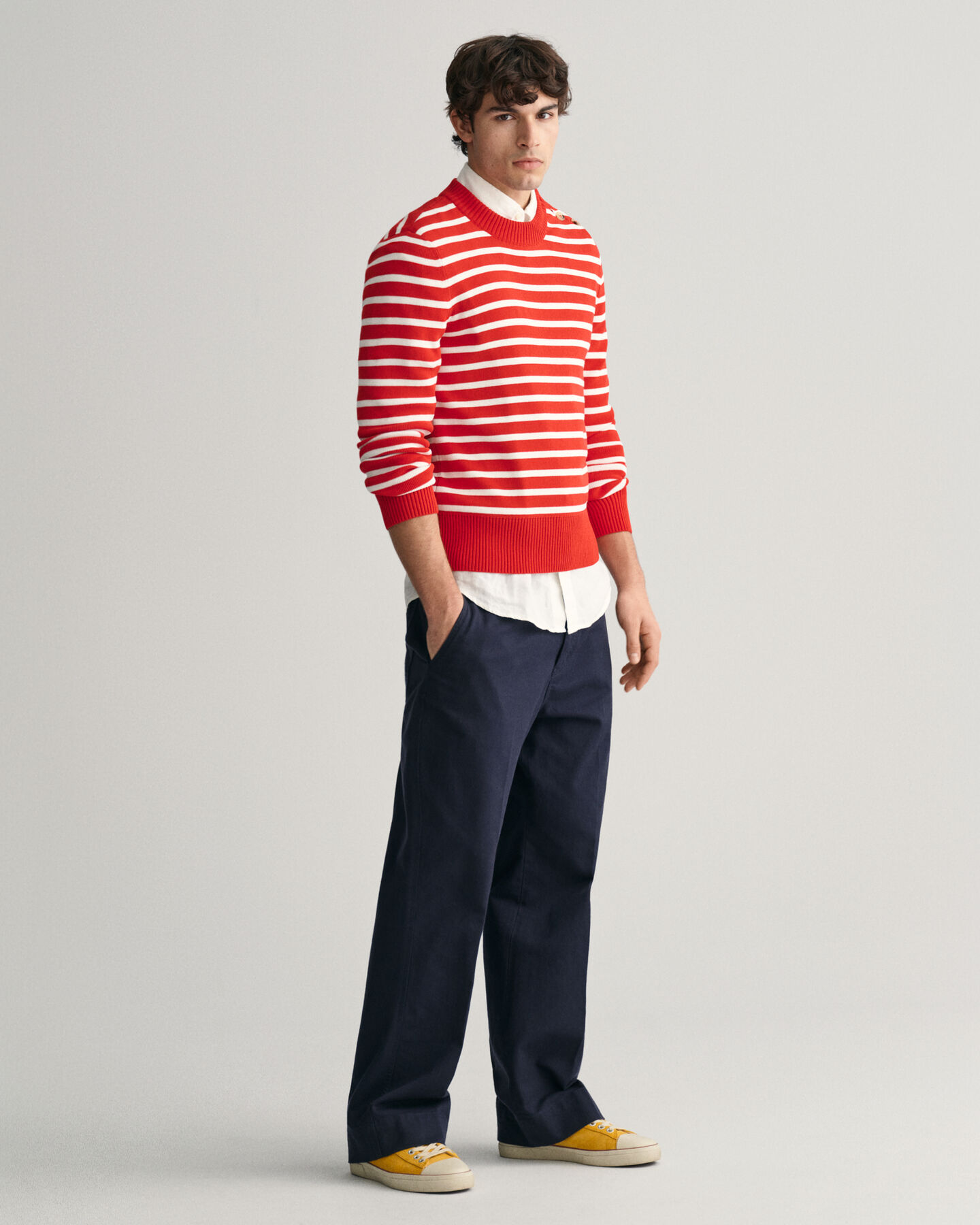 Breton Striped Shiny Cotton Crew Neck Sweater