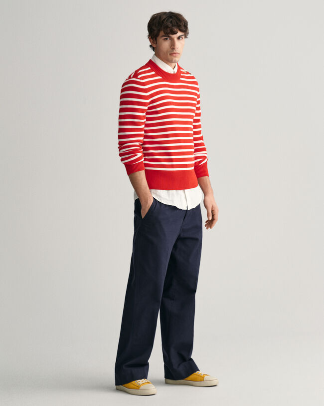 Breton Striped Shiny Cotton Crew Neck Sweater
