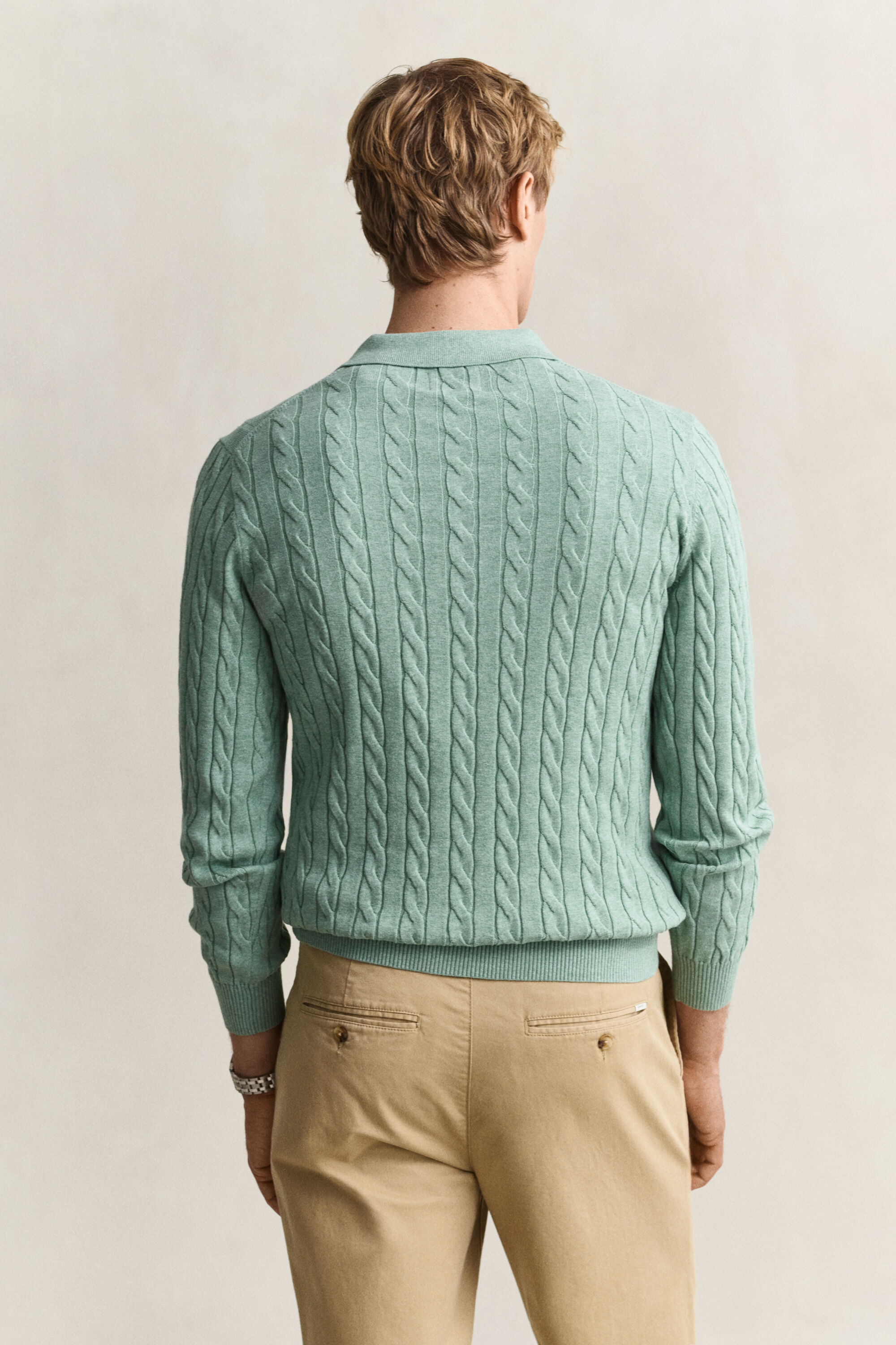 Cotton Cable Knit Polo Sweater