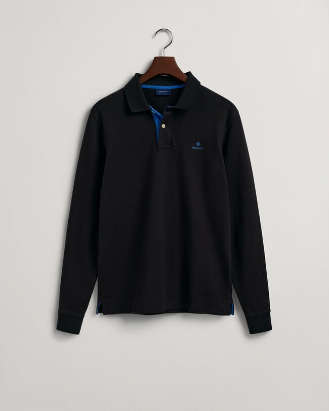 Contrast Collar Piqu&eacute; Long Sleeve Rugger