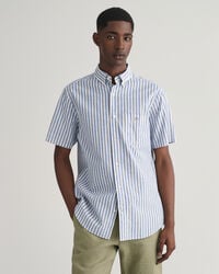 Regular Fit Striped Cotton Linen Short Sleeve Shirt