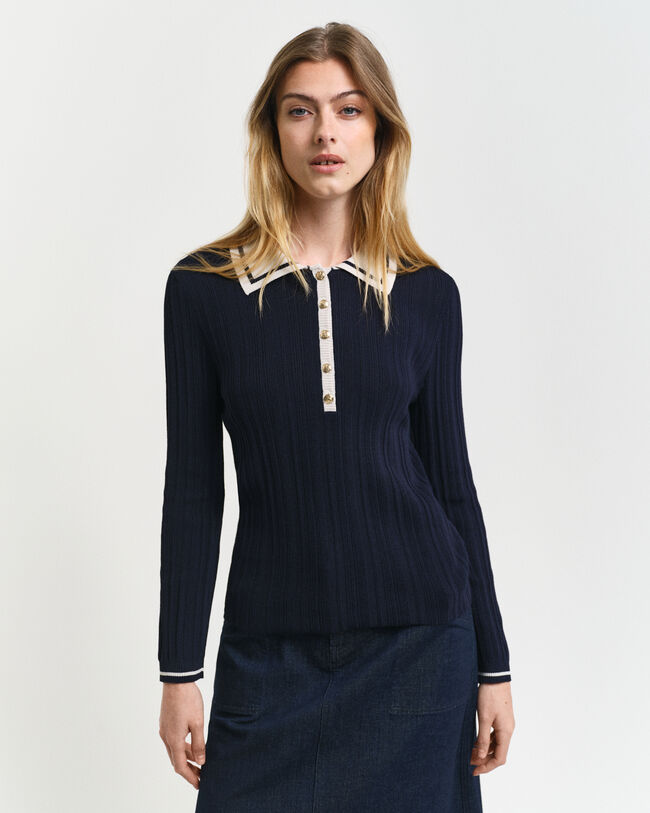 Contrast Ribbed Polo Sweater