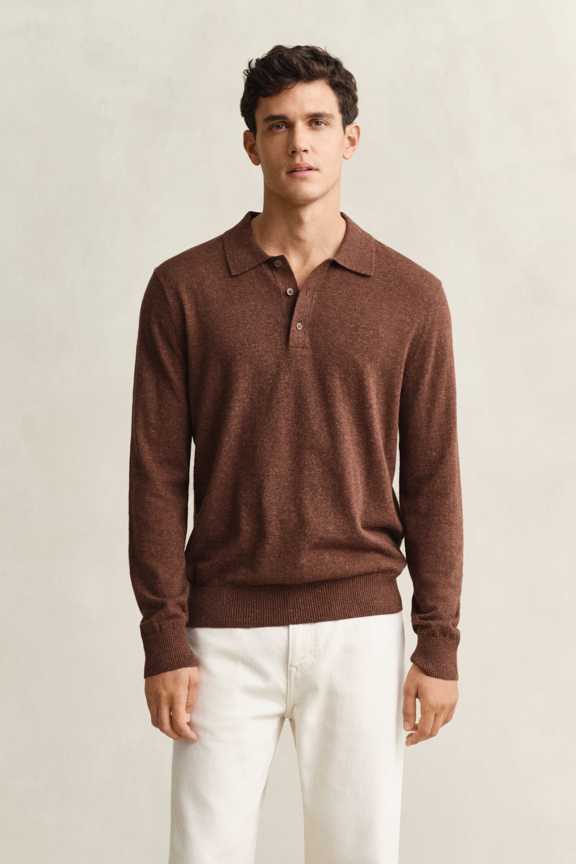 Slub Cotton Blend Polo Sweater