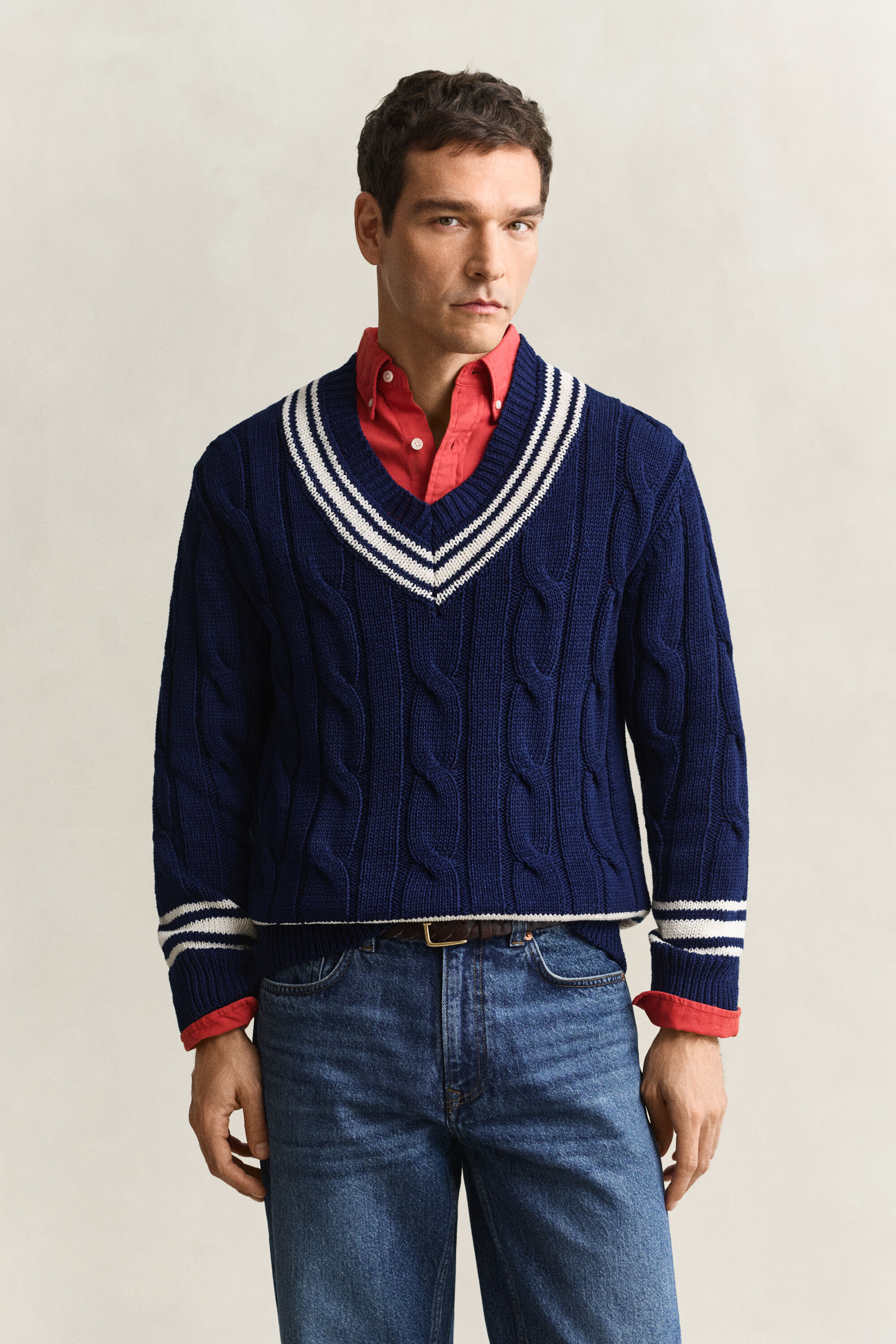Cable Knit V-Neck Sweater