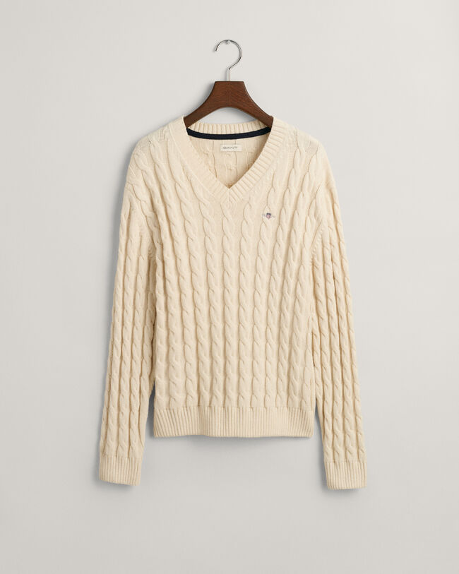 Teens Shield Cable Knit V-Neck Sweater