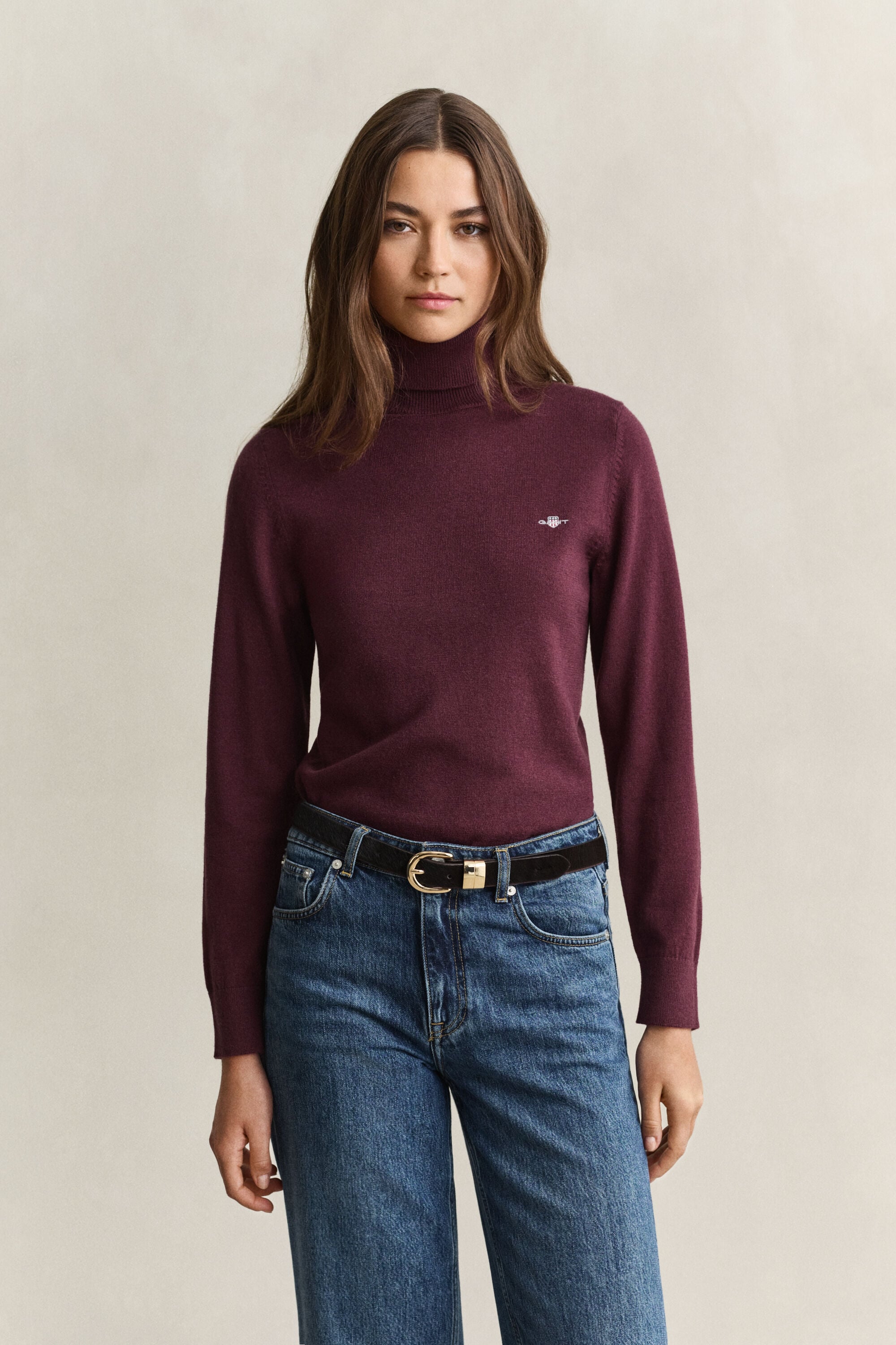 Wool Cotton Turtleneck Sweater — DARKENED WINE