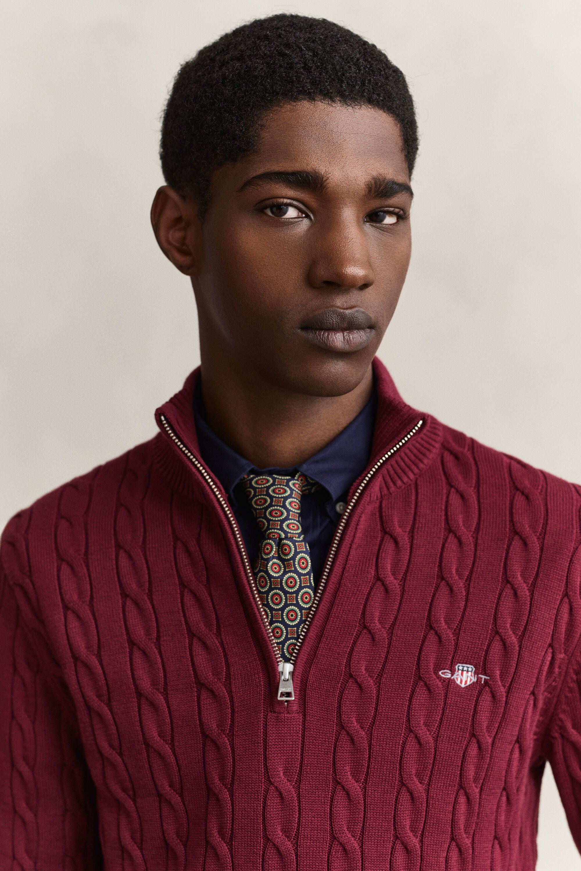 Cotton Cable Knit Half-Zip Sweater