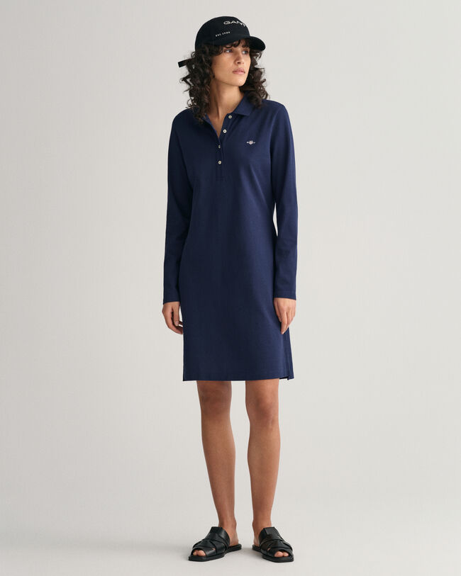 Shield Piqué Long Sleeve Dress