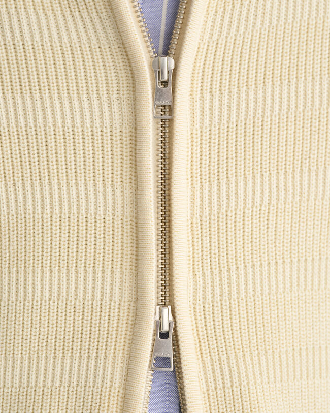 Striped Textured Cotton Zip Cardigan