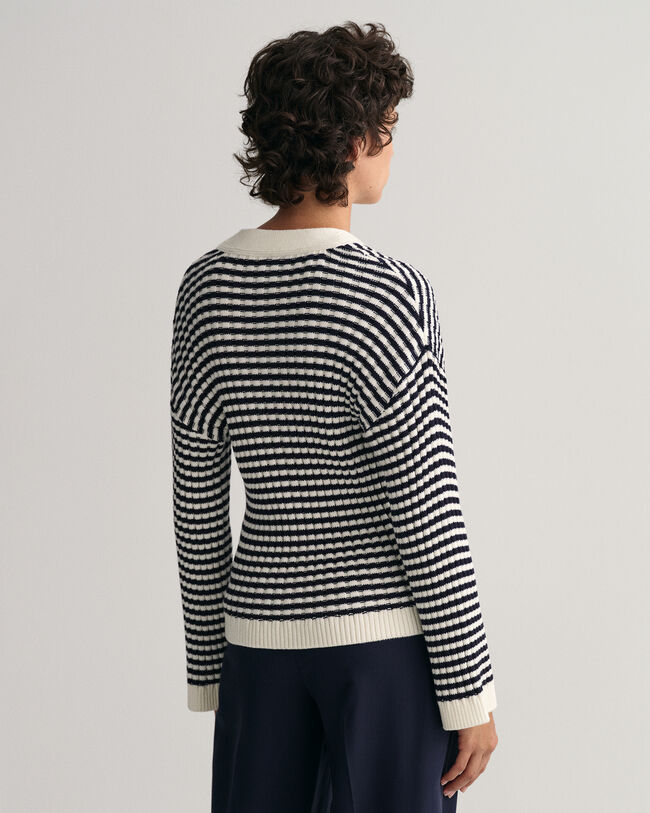 Striped Cotton Rib V-Neck Cardigan