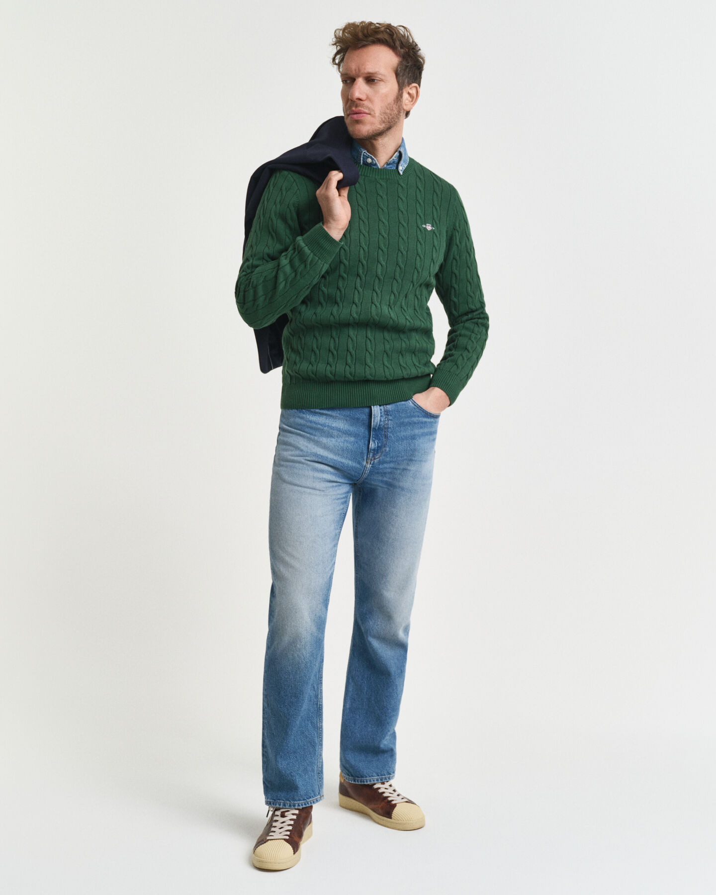 Cotton Cable Knit Crew Neck Sweater