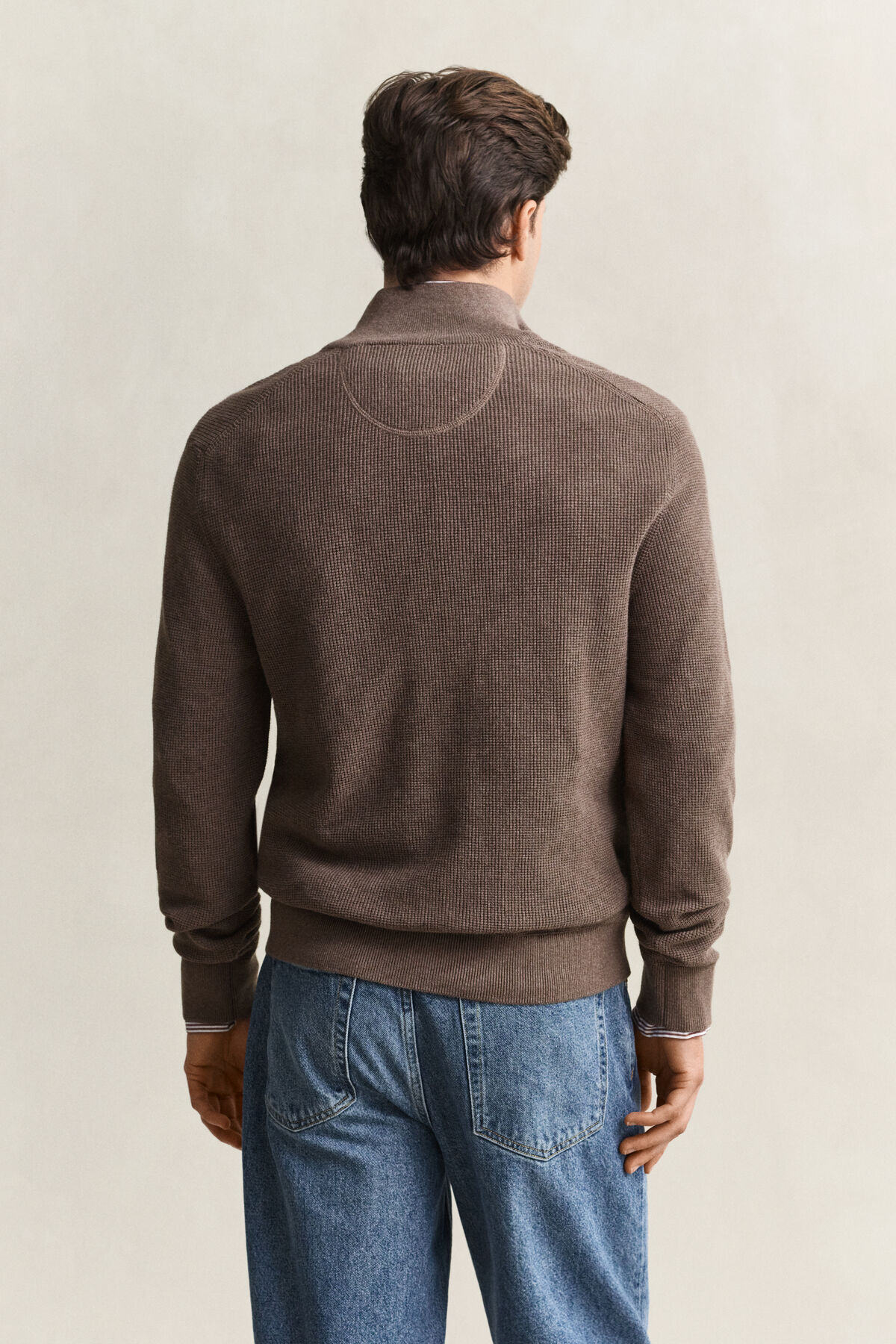 Textured Cotton Half-Zip Sweater — DK HAZELNUT MELANGE