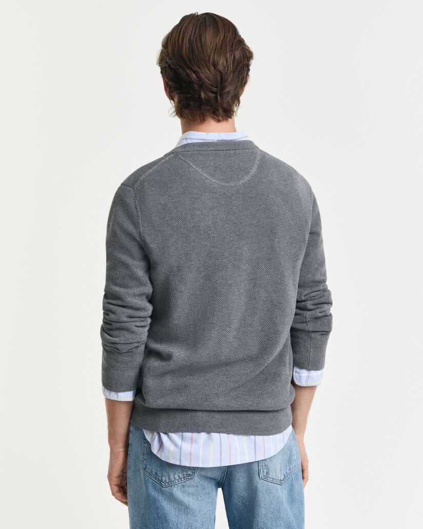 Cotton Piqué Crew Neck Sweater