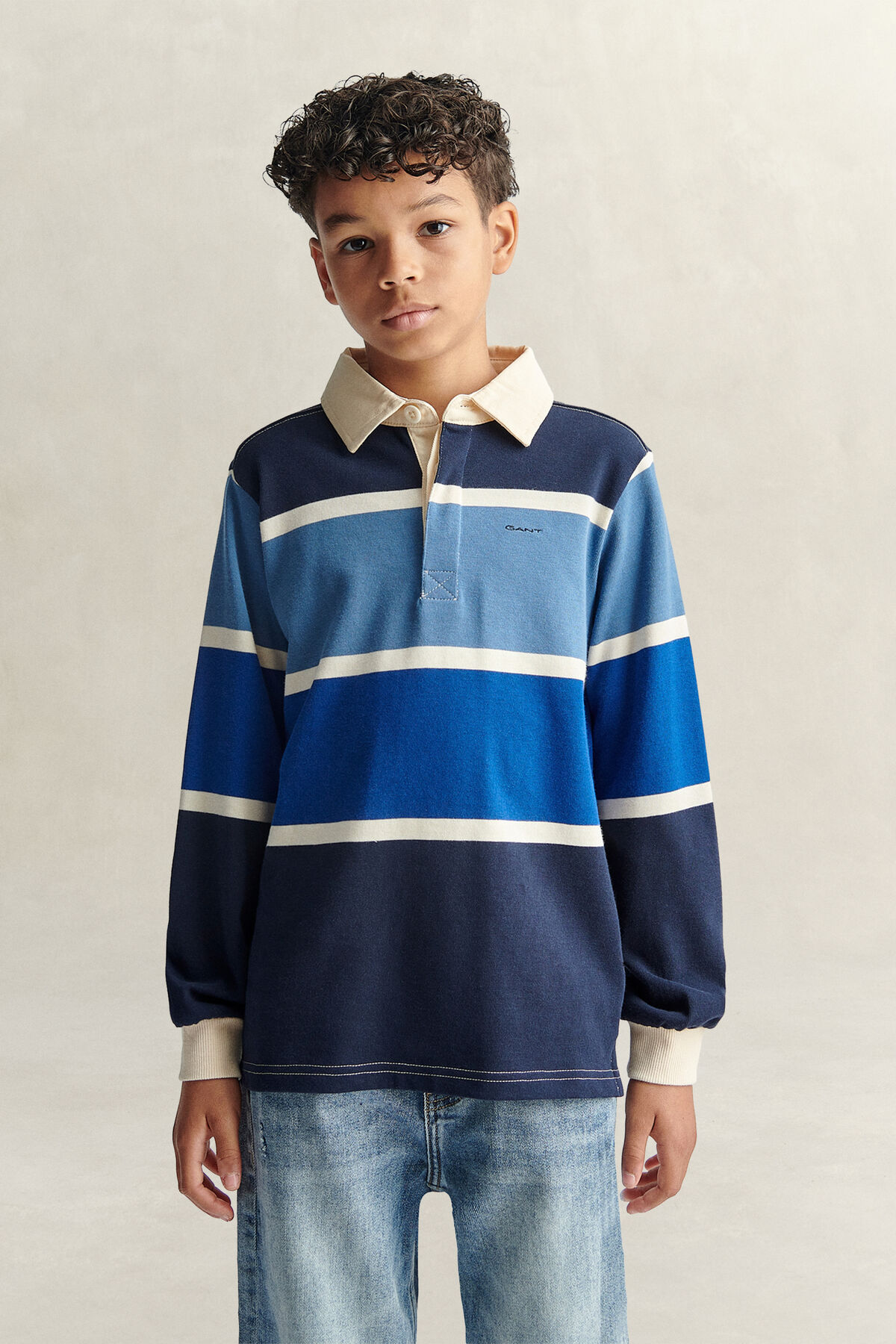 Teen Boys Striped Graphic Rugger — EVENING BLUE