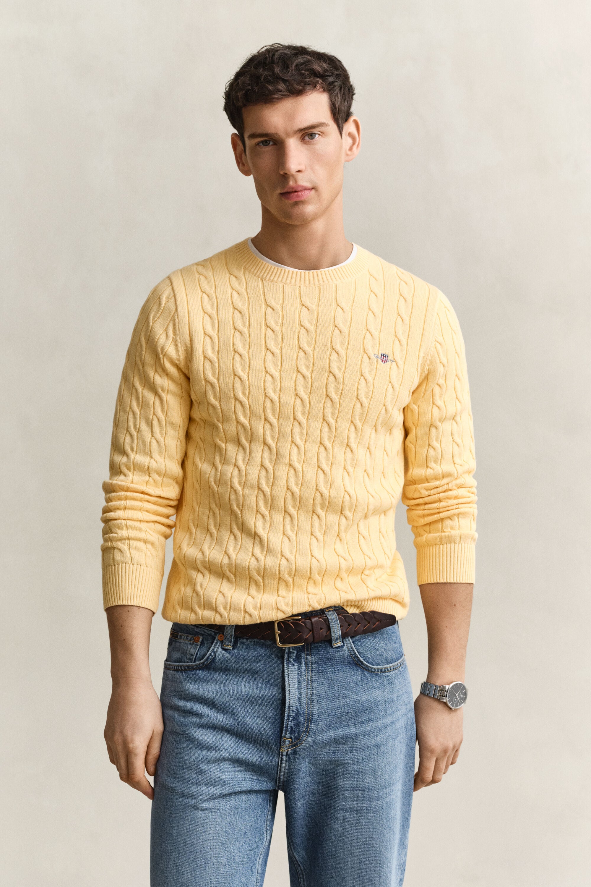 Cotton Cable Knit Crew Neck Sweater