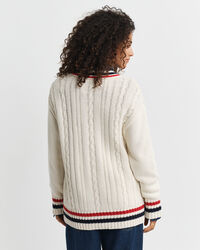 Gant Varsity Cable Knit V-Neck Cardigan