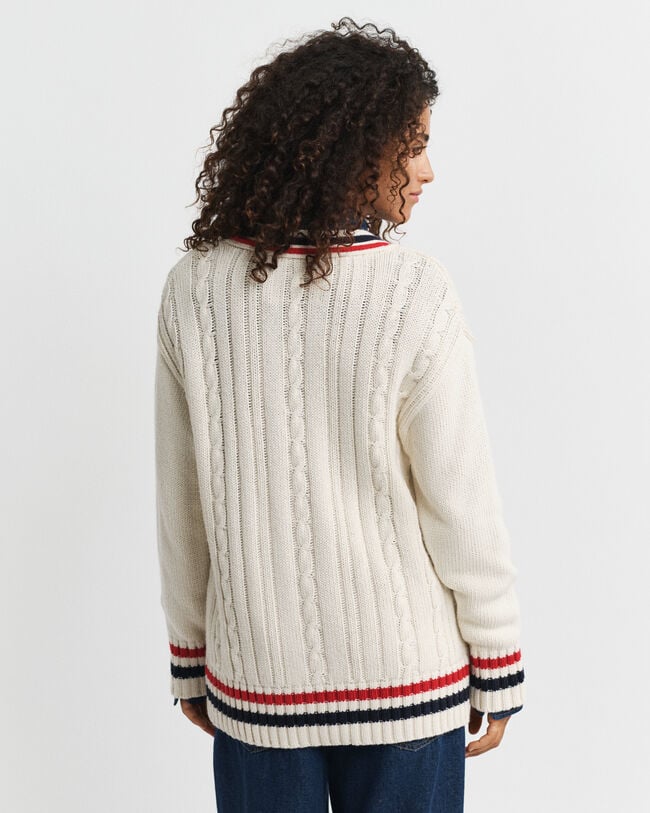 Gant Varsity Cable Knit V-Neck Cardigan