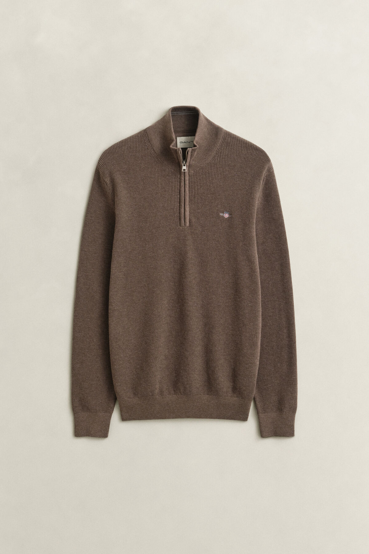 Textured Cotton Half-Zip Sweater — DK HAZELNUT MELANGE