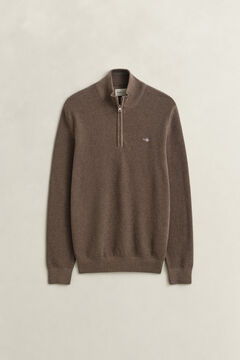 Textured Cotton Half-Zip Sweater — DK HAZELNUT MELANGE 1