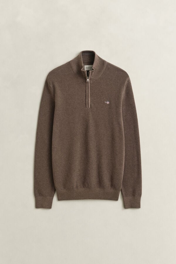 Textured Cotton Half-Zip Sweater — DK HAZELNUT MELANGE