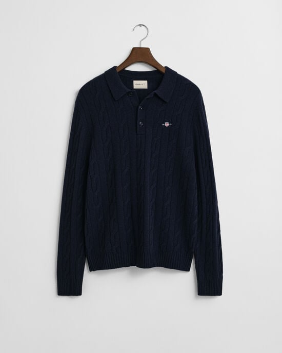 Lambswool Cable Knit Polo Sweater