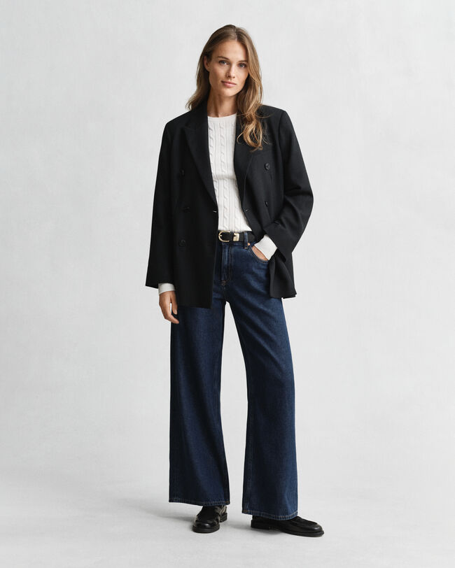 Stretch Cotton Cable Knit Crew Neck Sweater