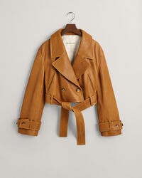 Cropped Leather Trench Jacket