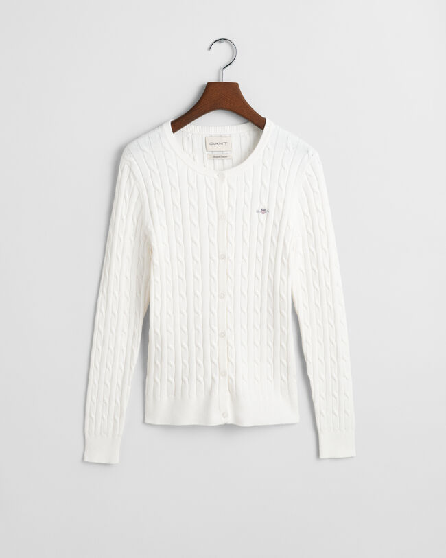 Stretch Cotton Cable Knit Cardigan