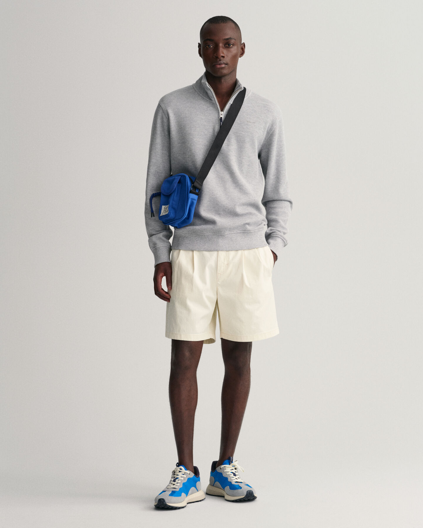 Waffle Texture Half-Zip Sweater