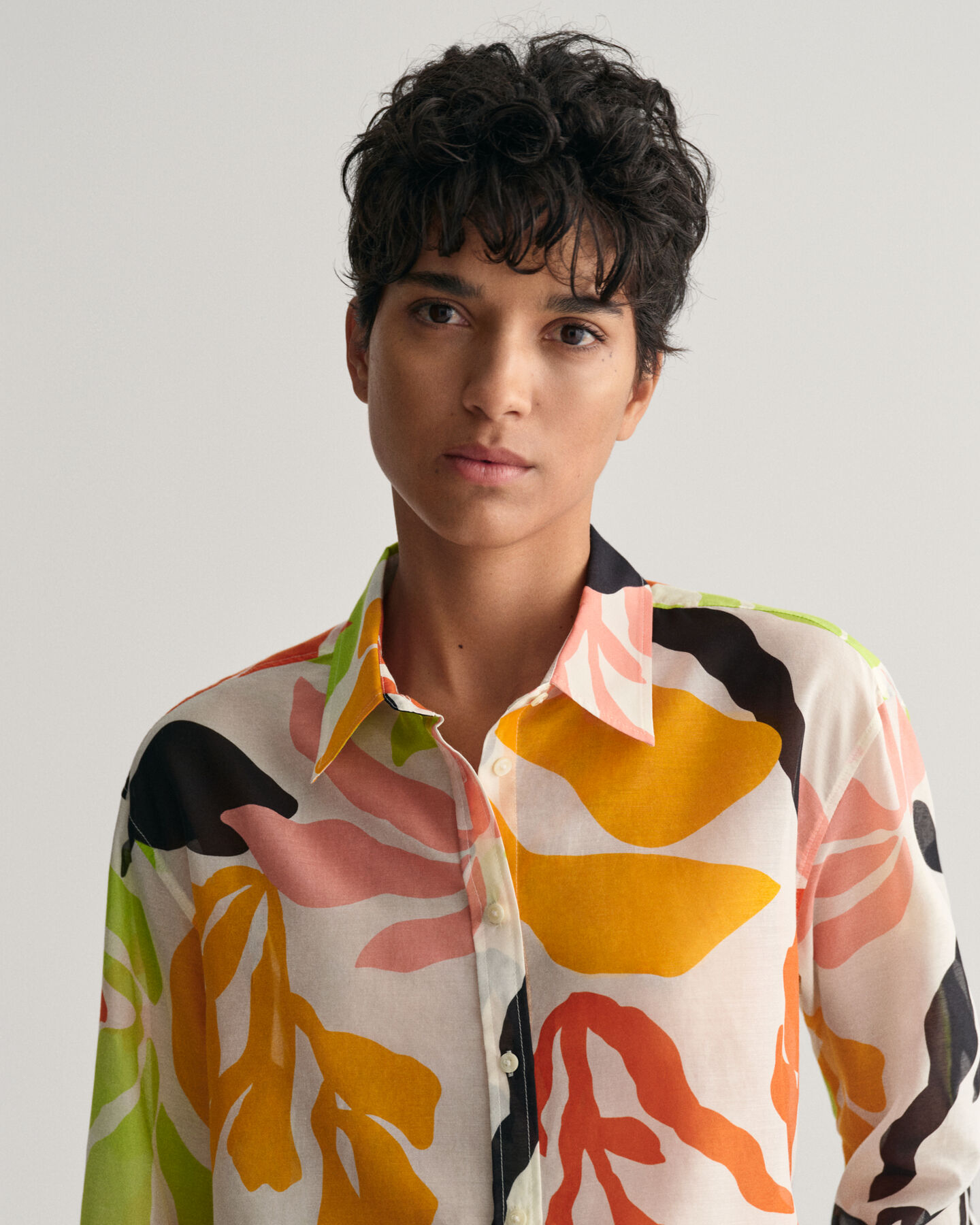 Relaxed Fit Palm Print Cotton Silk Shirt