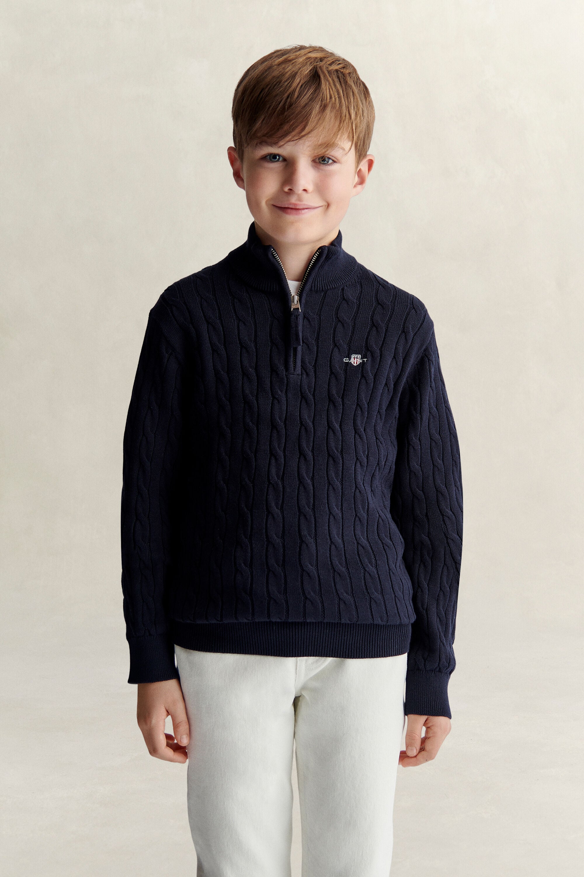 Teen Boys Shield Cable Knit Half-Zip Sweater