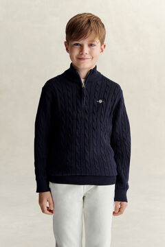 Teen Boys Shield Cable Knit Half-Zip Sweater — EVENING BLUE 5