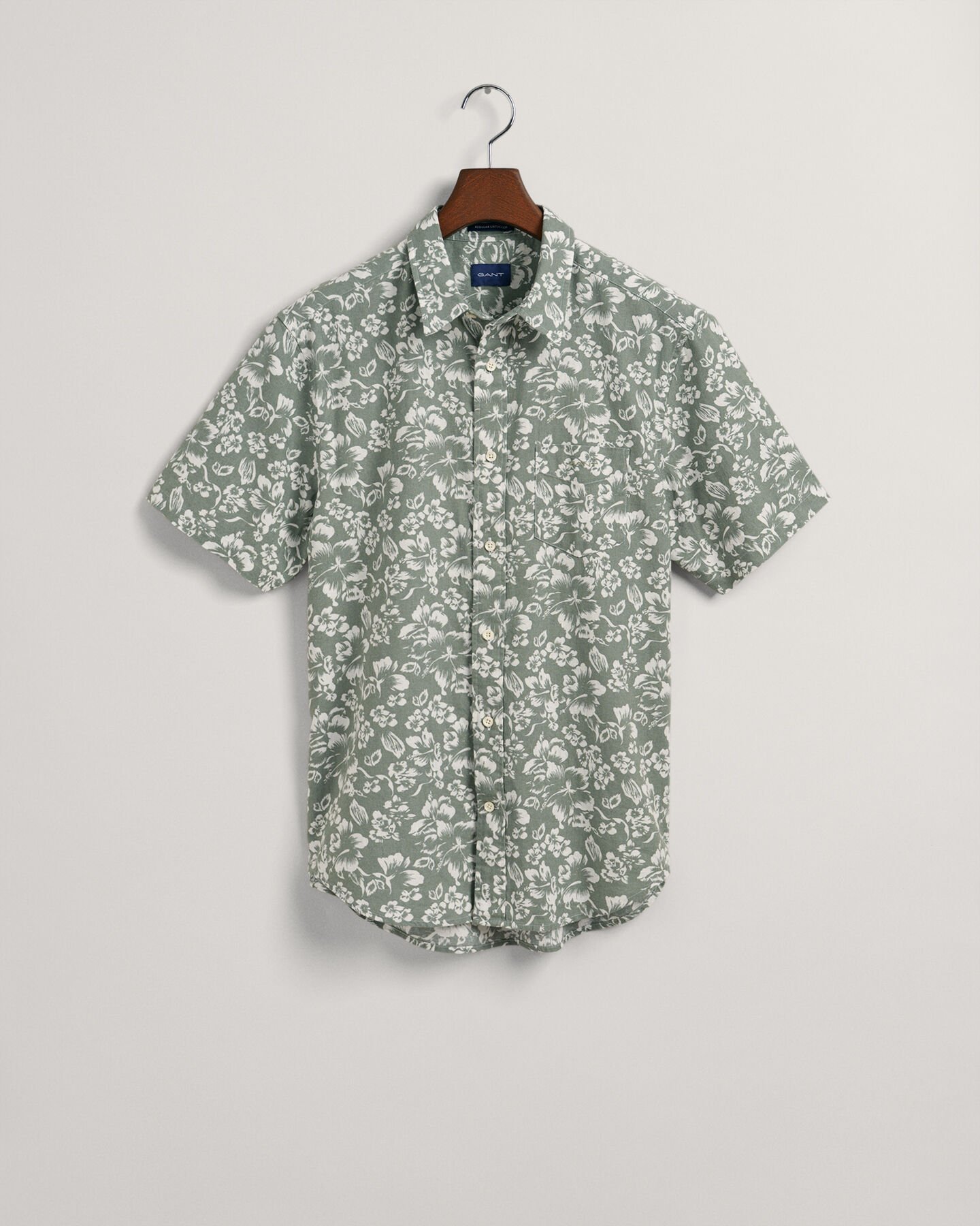 Regular Fit Floral Print Cotton Linen Short Sleeve Shirt