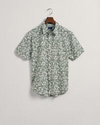 Regular Fit Floral Print Cotton Linen Short Sleeve Shirt
