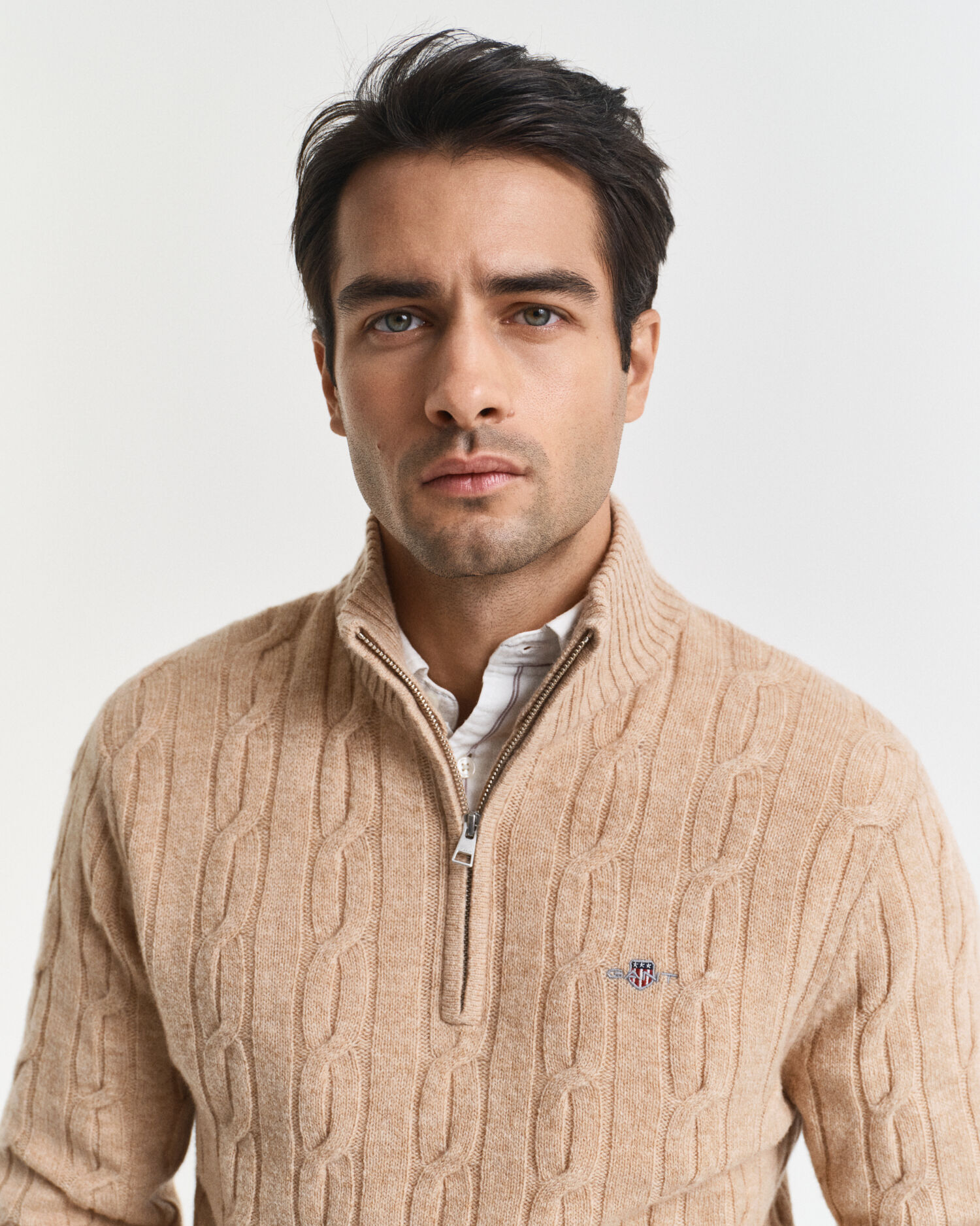 Lambswool Cable Knit Half-Zip Sweater