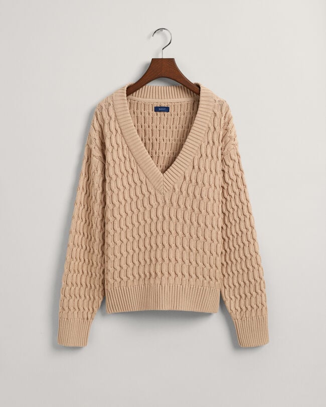 Textured Cotton V-Neck Sweater