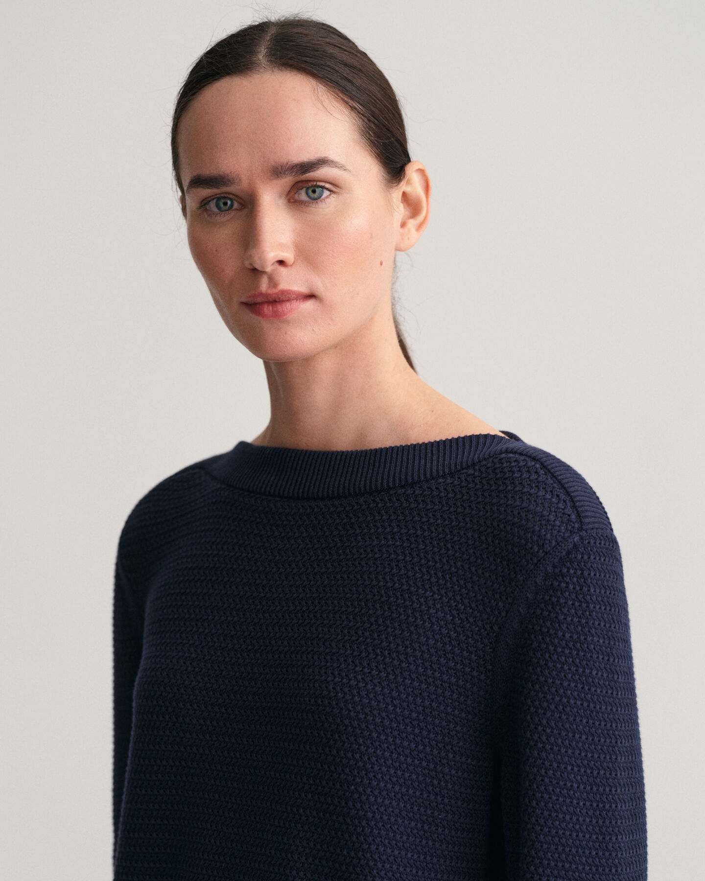 Textured Cotton Boat Neck Sweater