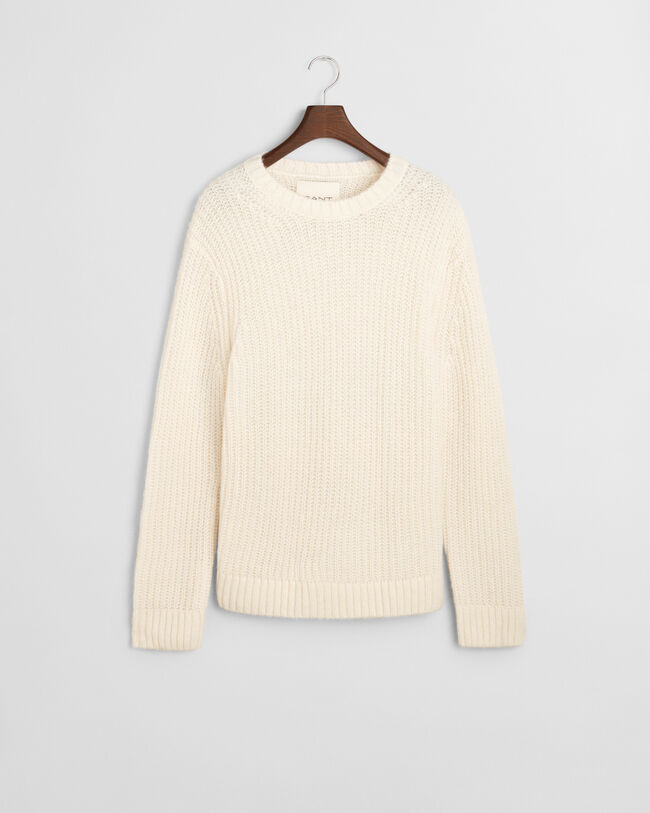 Ribbed Alpaca Wool Blend Crew Neck Sweater