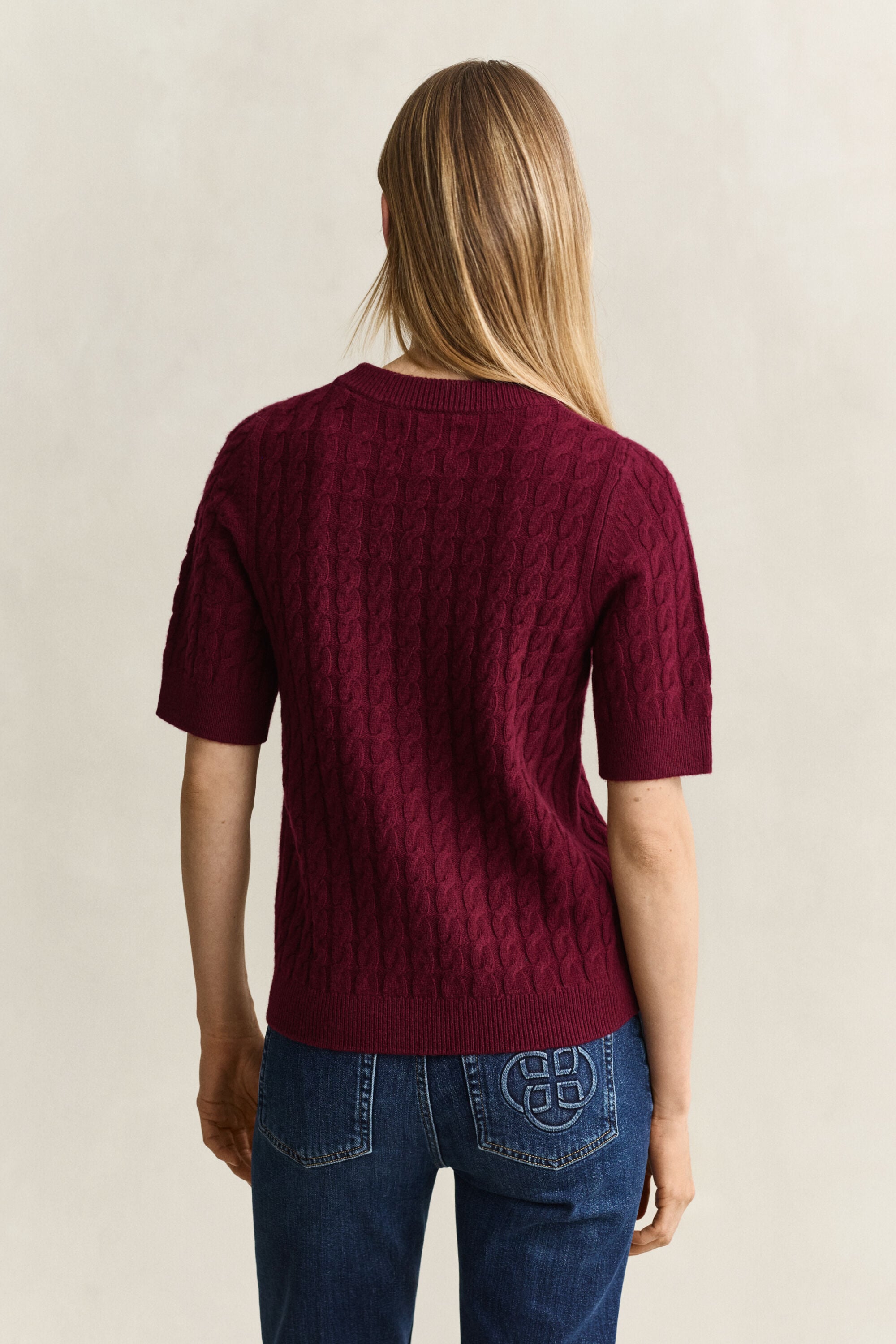 Wool Cashmere Cable Knit Short Sleeve Sweater