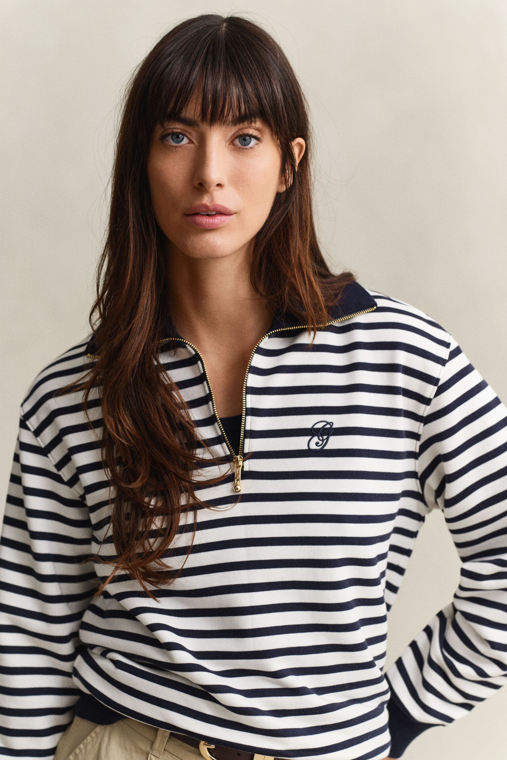 Striped Half-Zip Sweatshirt