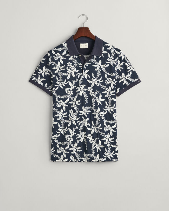 Palm Lei Print Piqué Polo Shirt