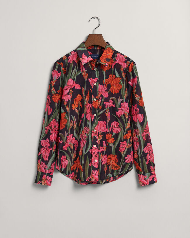 Regular Fit Iris Print Cotton Silk Shirt