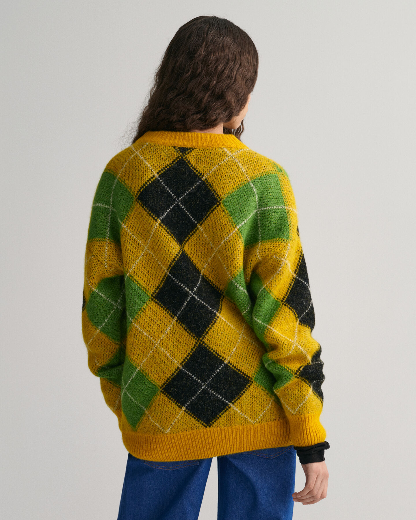 Furry Argyle Crew Neck Sweater