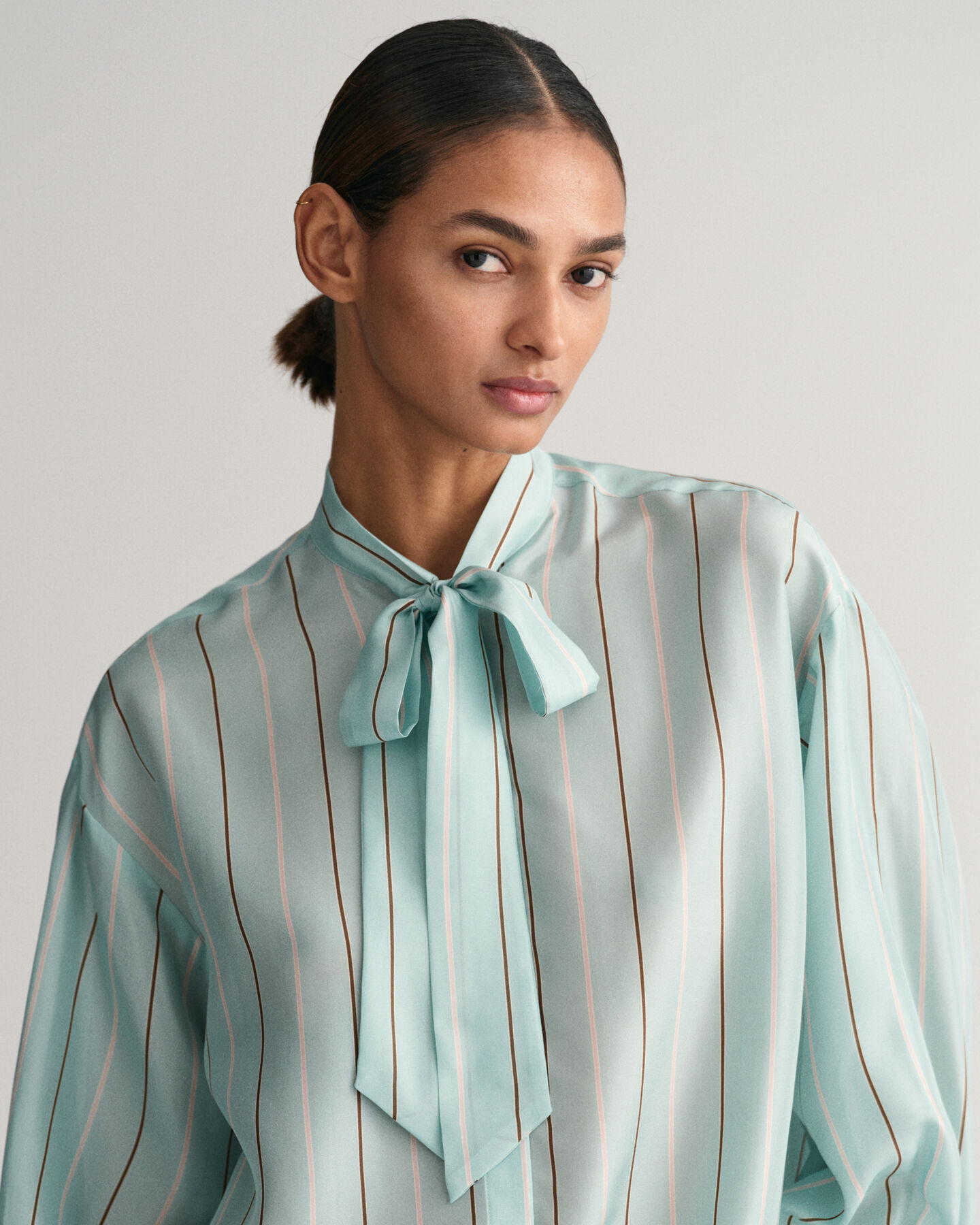 Silk Striped Bow Blouse