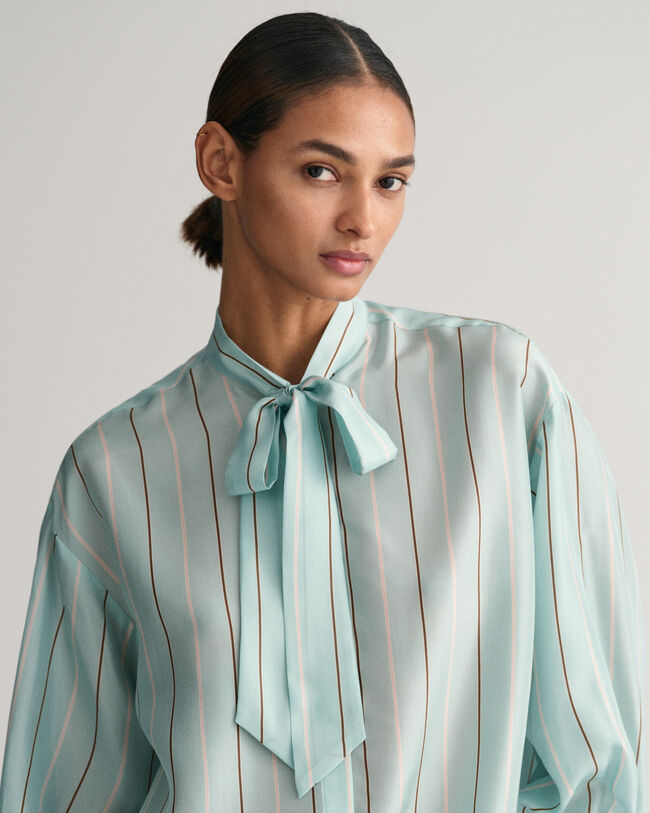 Silk Striped Bow Blouse