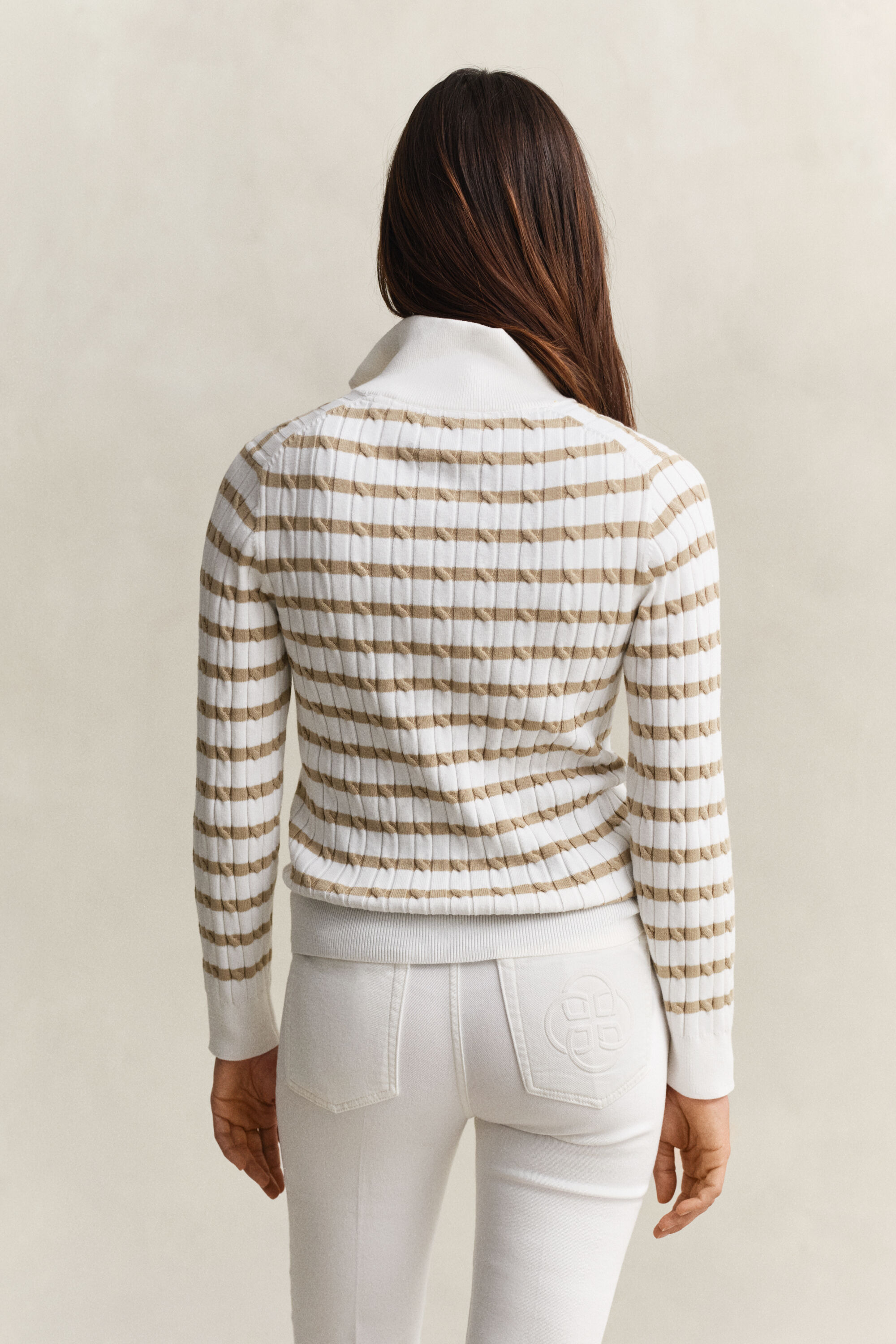 Striped Cable Knit Half-Zip Sweater