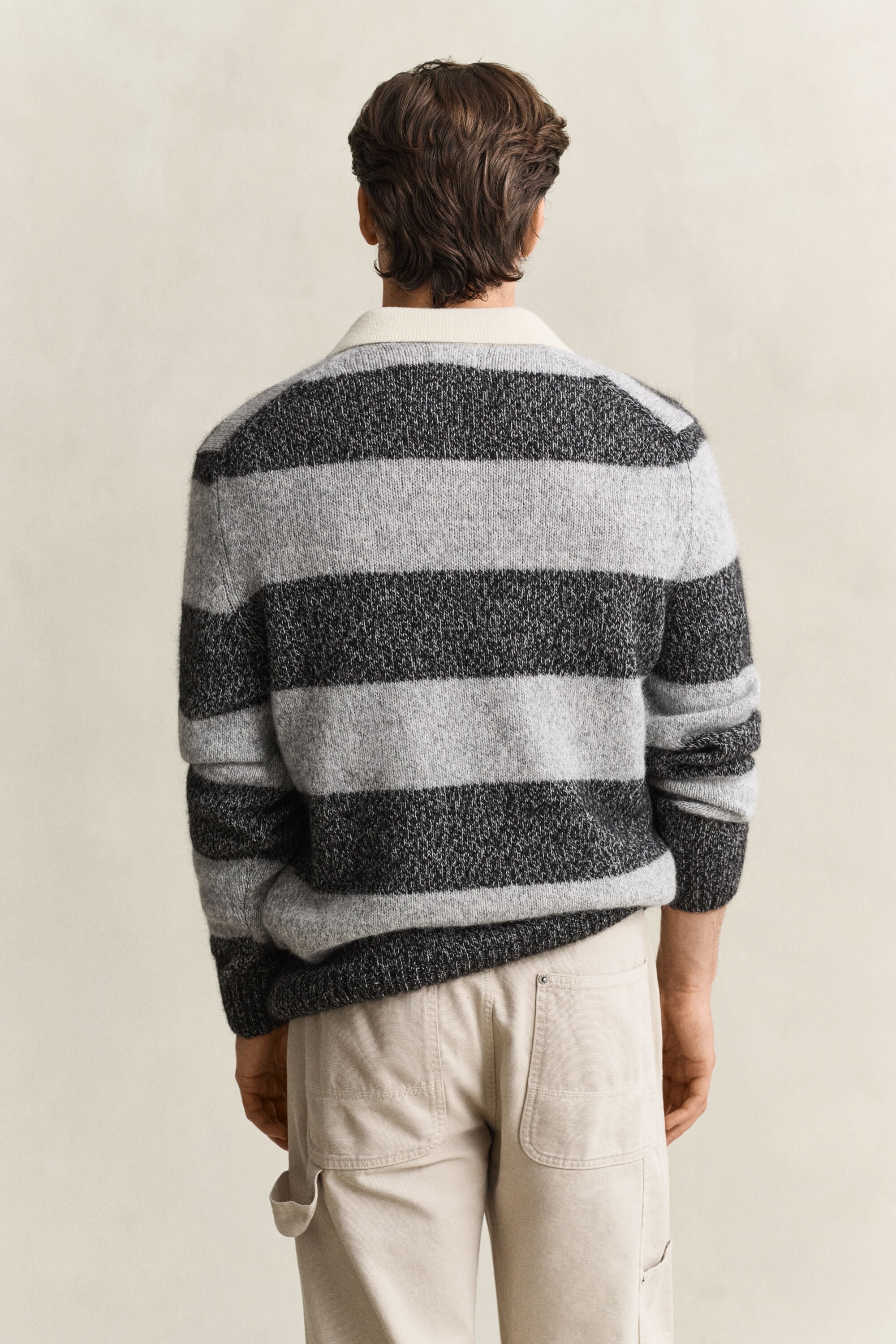 Striped Alpaca Wool Blend Polo Sweater